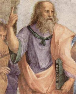 Platón representado en el incomparable fresco de Rafael "La Escuela de Atenas" con un modelo genial: Leonardo da Vinci